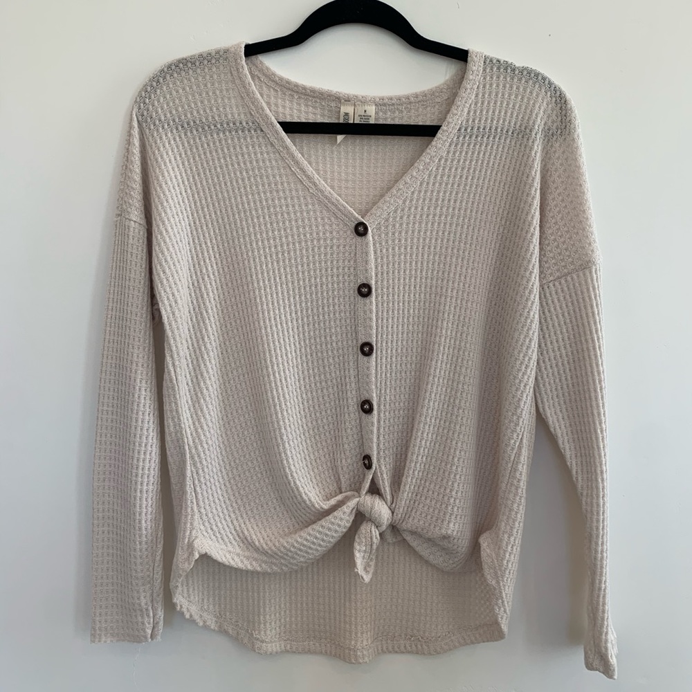 Sky and Sparrow - Tie Front Waffle Knit Top